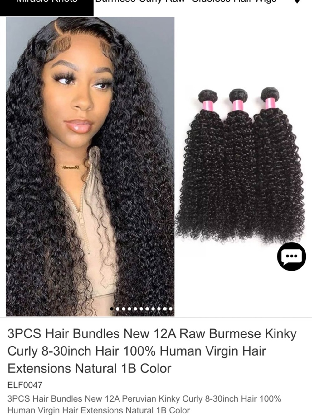 Natural Kinky Curly Human Hair Bundles - 1B Black